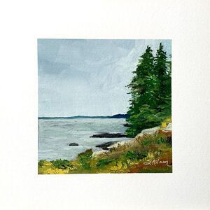 8x8 Maine Original Oil Painting Acadia Landscape New England Coastal Art Signed